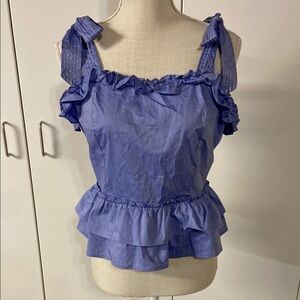 Blue Ruffled Sleeveless Top